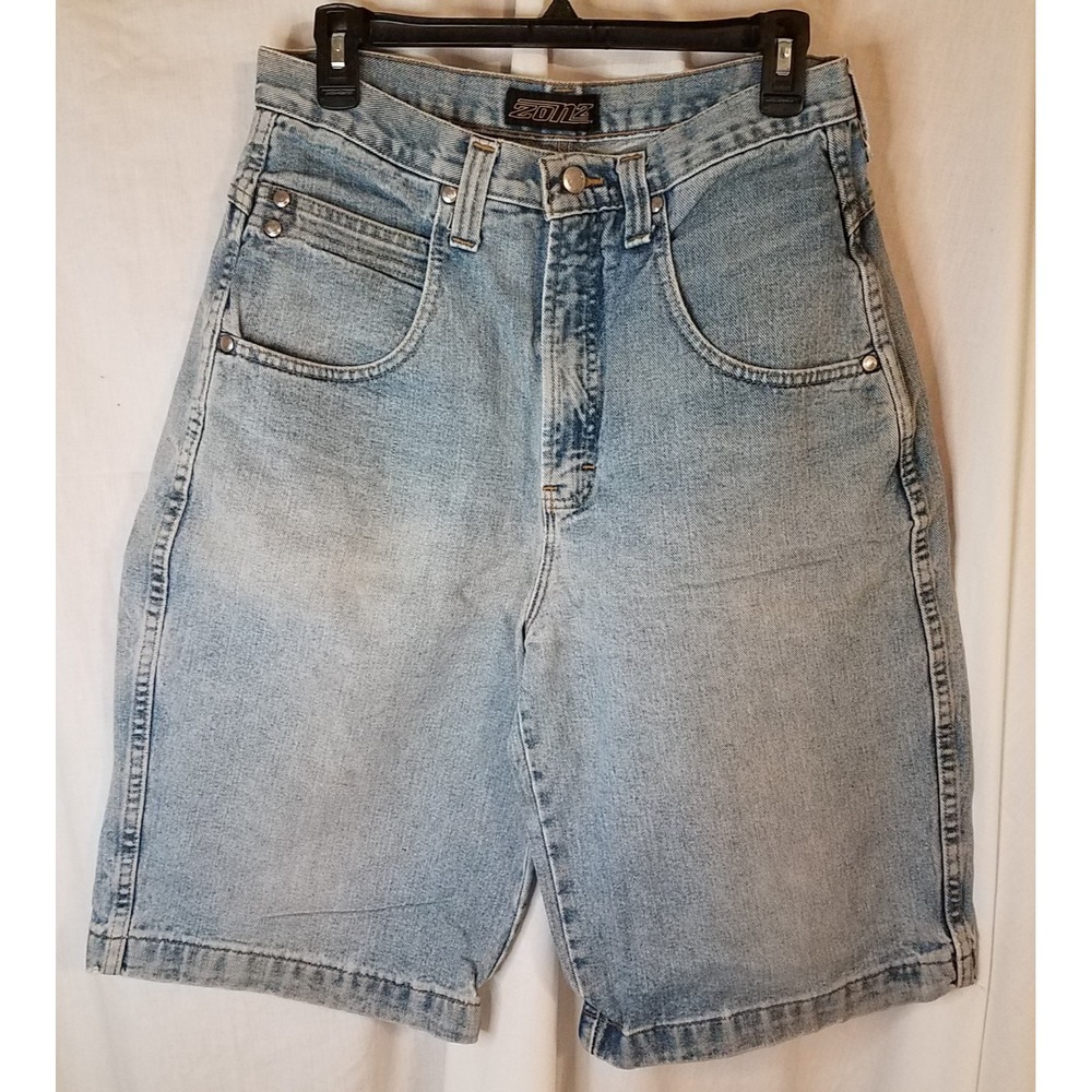 Vintage 1990s Zonz Denim Logo Double Pocket Skater Baggy Shorts Size 32‎